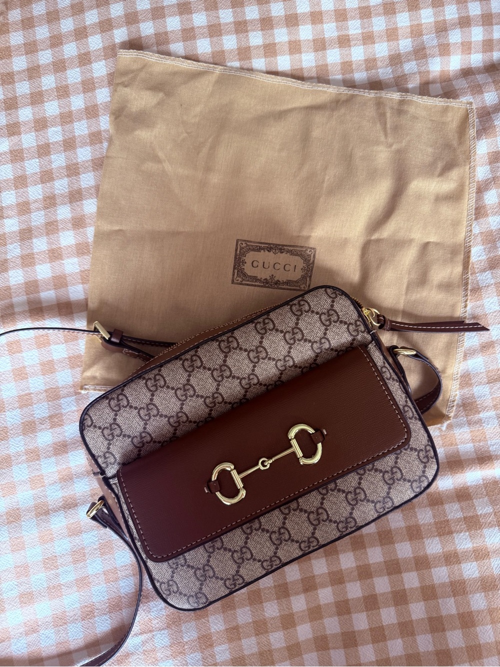 Gucci Brown GG Supreme Crossbody with Gold Hardware